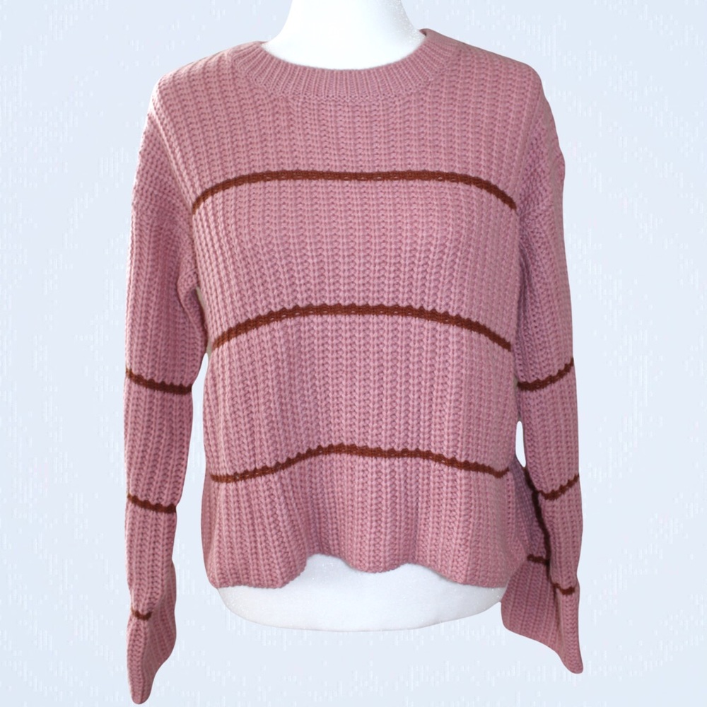 Pink & Brown Striped Cozy Comfy Knit Slouchy Cropped Sweater